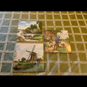 3 Vintage Royal Mosa Holland Schwabap Ceramic Tiles.